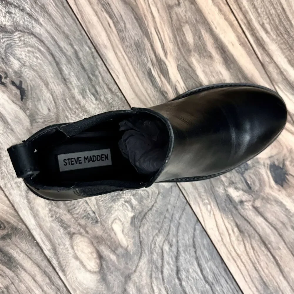 NWOB Steve Madden 9.5M Leopold Black Leather Chelsea Boots Bootie - Picture 10 of 13